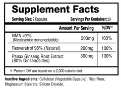 1 Life Science NMN+ 500 w/Resveratrol & Panax Ginseng (60 veggie caps)