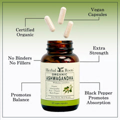 Herbal Roots Organic Ashwagandha (60 Capsules)