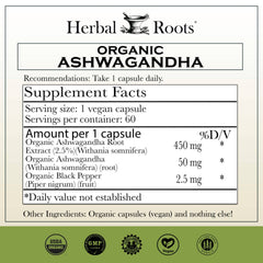 Herbal Roots Organic Ashwagandha (60 Capsules)