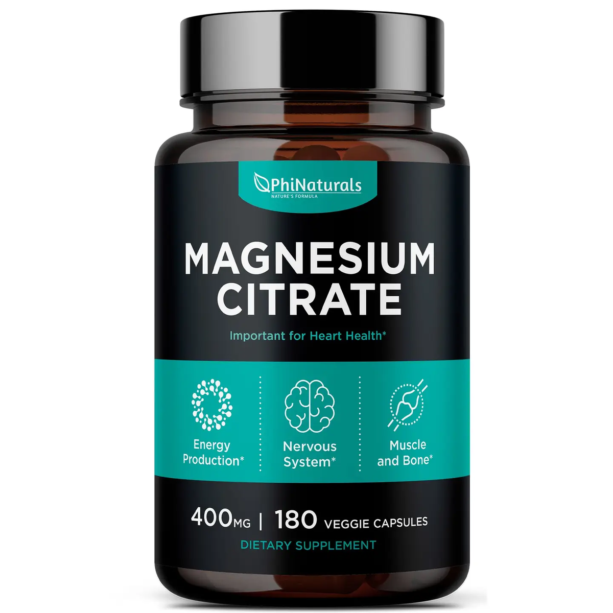 Phi Naturals Magnesium Citrate 400mg (180 Capsules)